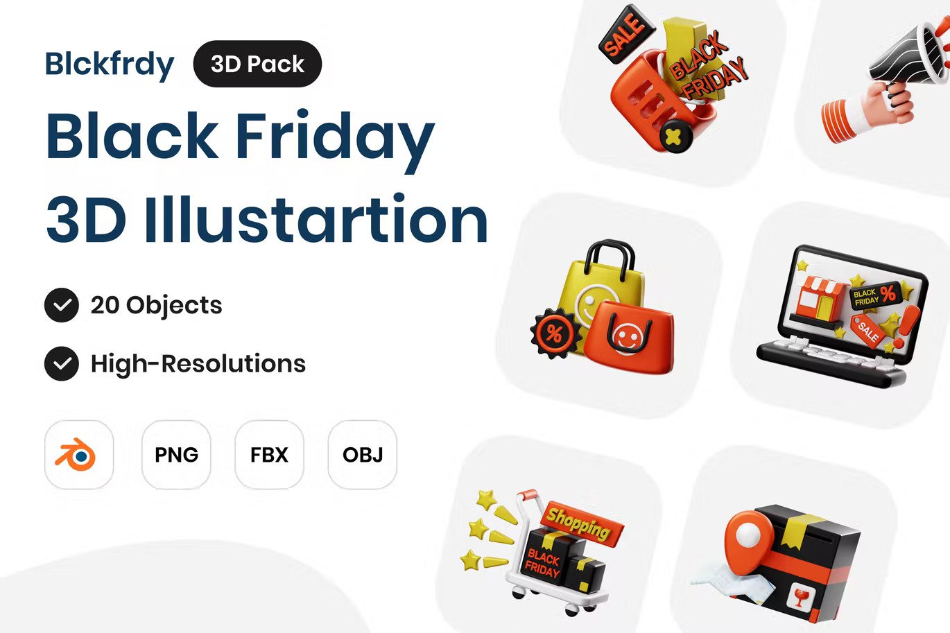 A black friday 3d illustration set