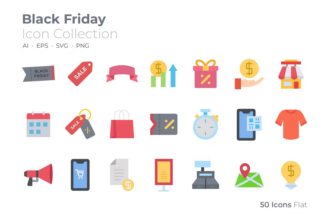 A black friday color icons collection