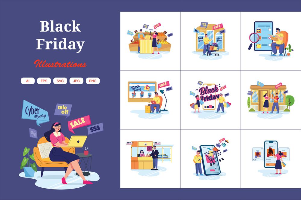 A black friday illustration icon set