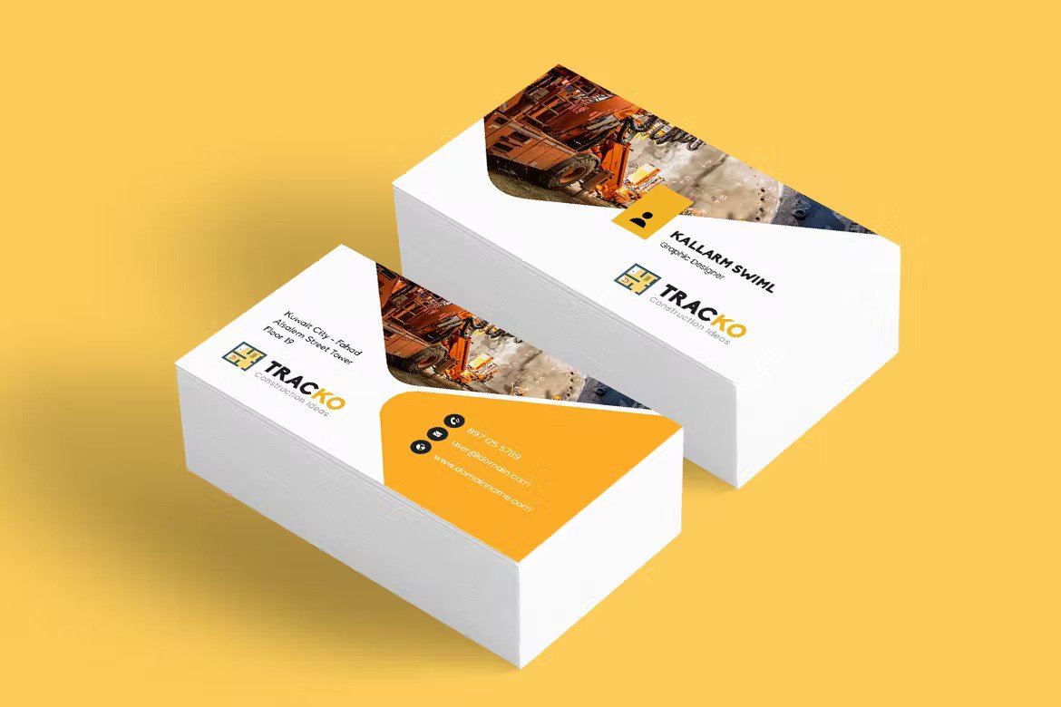 A white business card on yellow background template