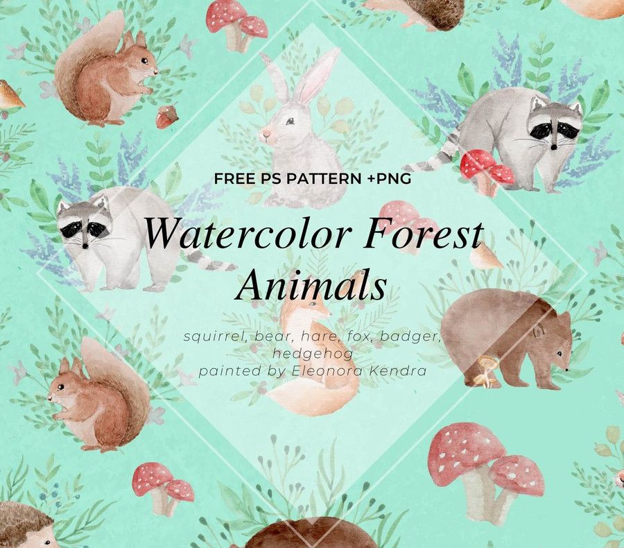 Watercolor forest animal patterns