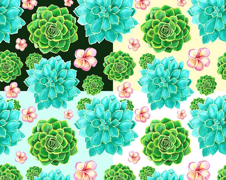 Free succulents watercolor patterns