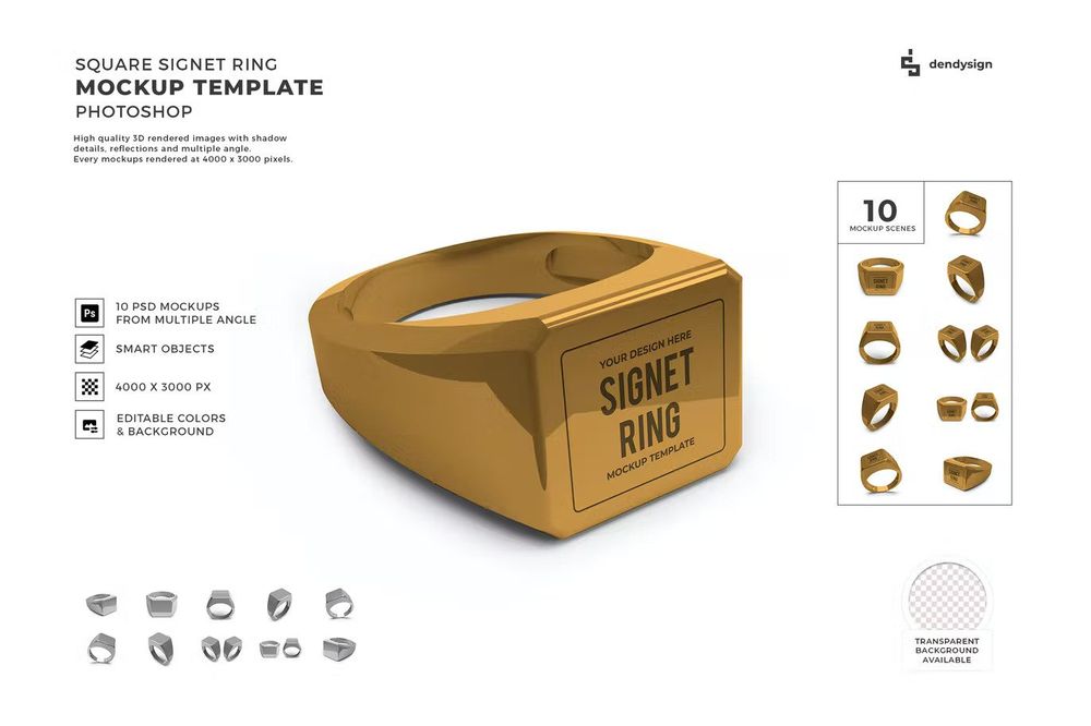 A golden signet ring mockup templates