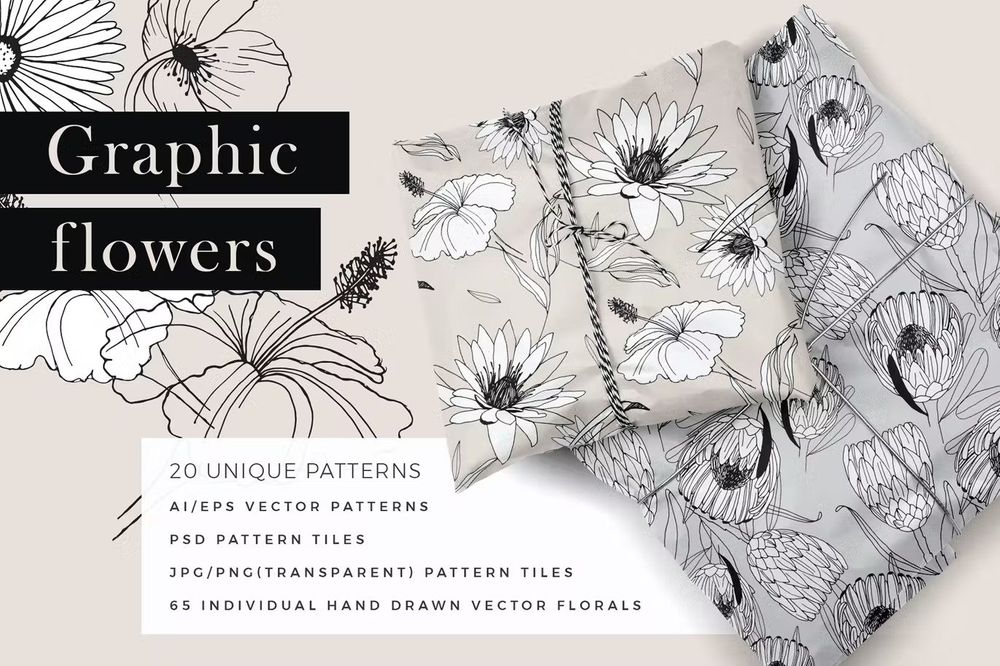Graphic flowers patterns and elements