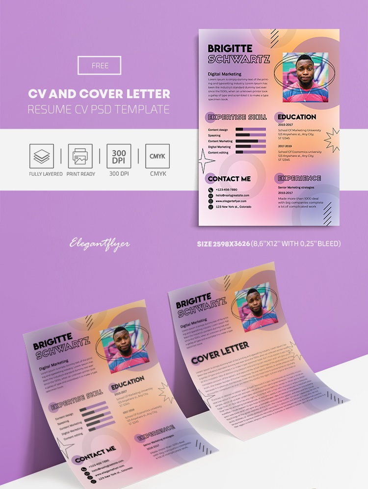 Cv and cover letter resume psd template