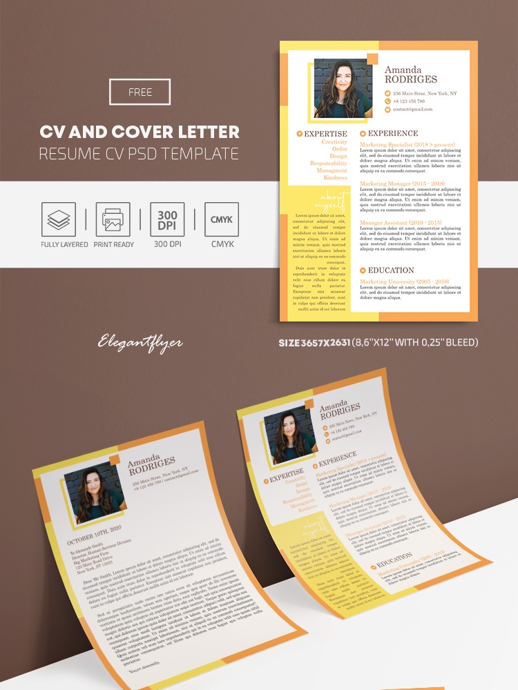 Free cv and cover letter psd templates