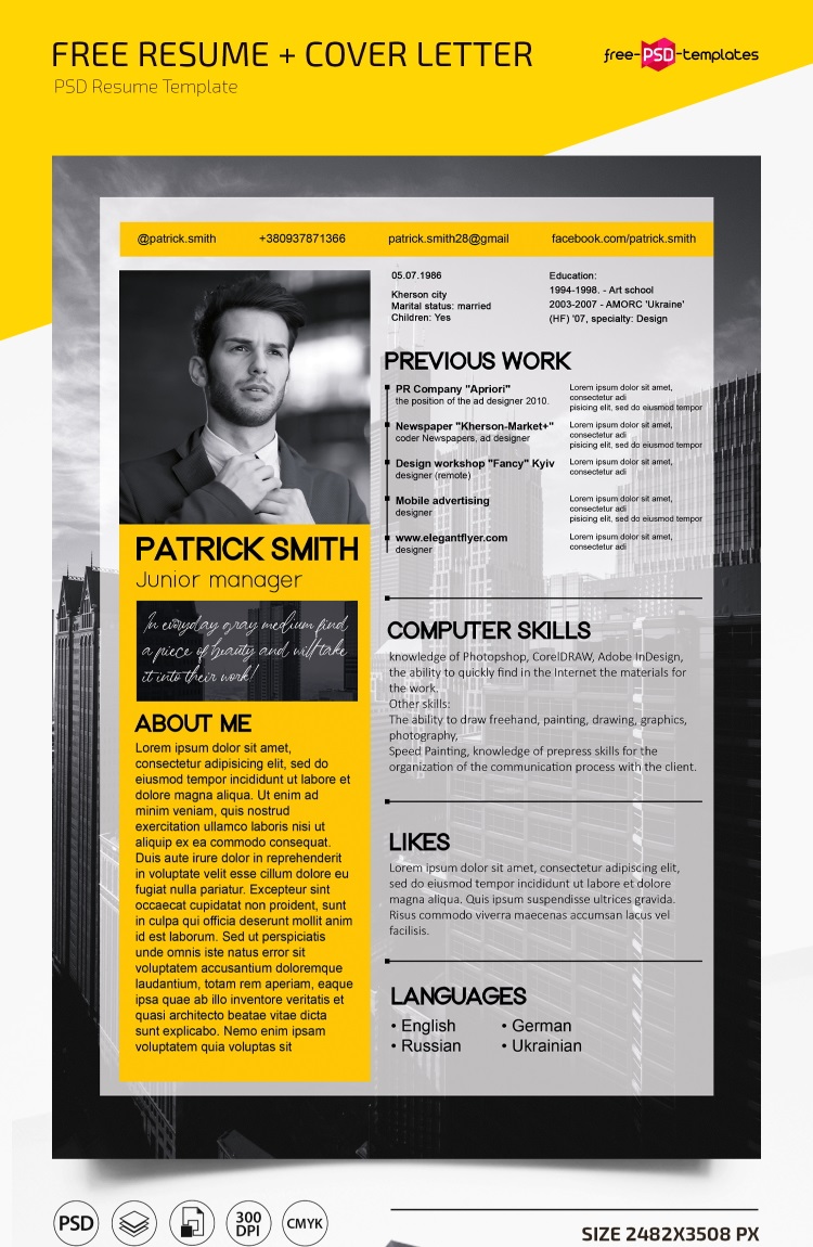 Free resume and cover latter templates in psd
