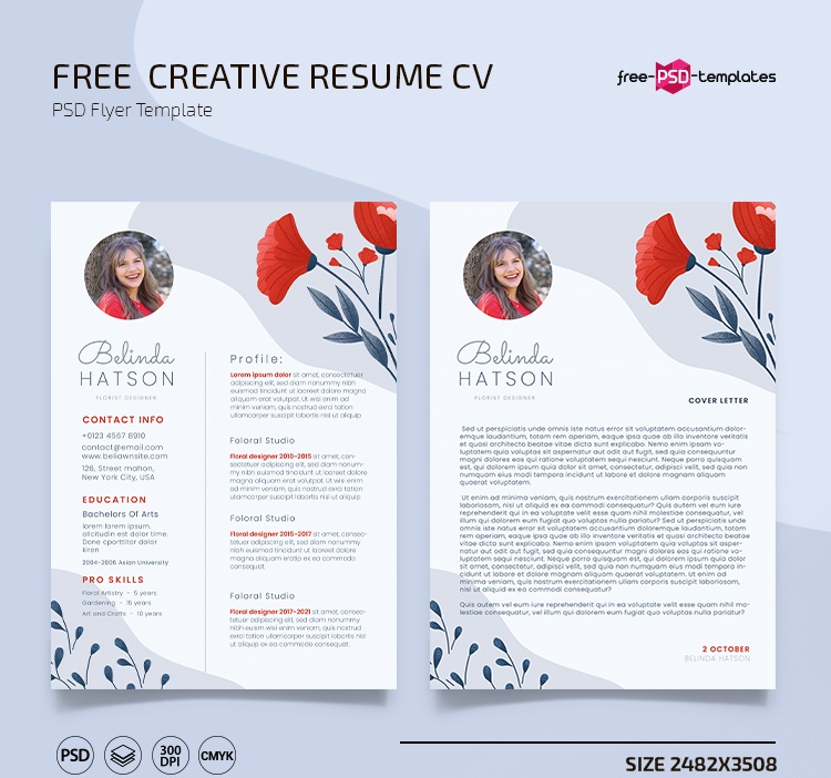 A free creative resume cv template with flowers
