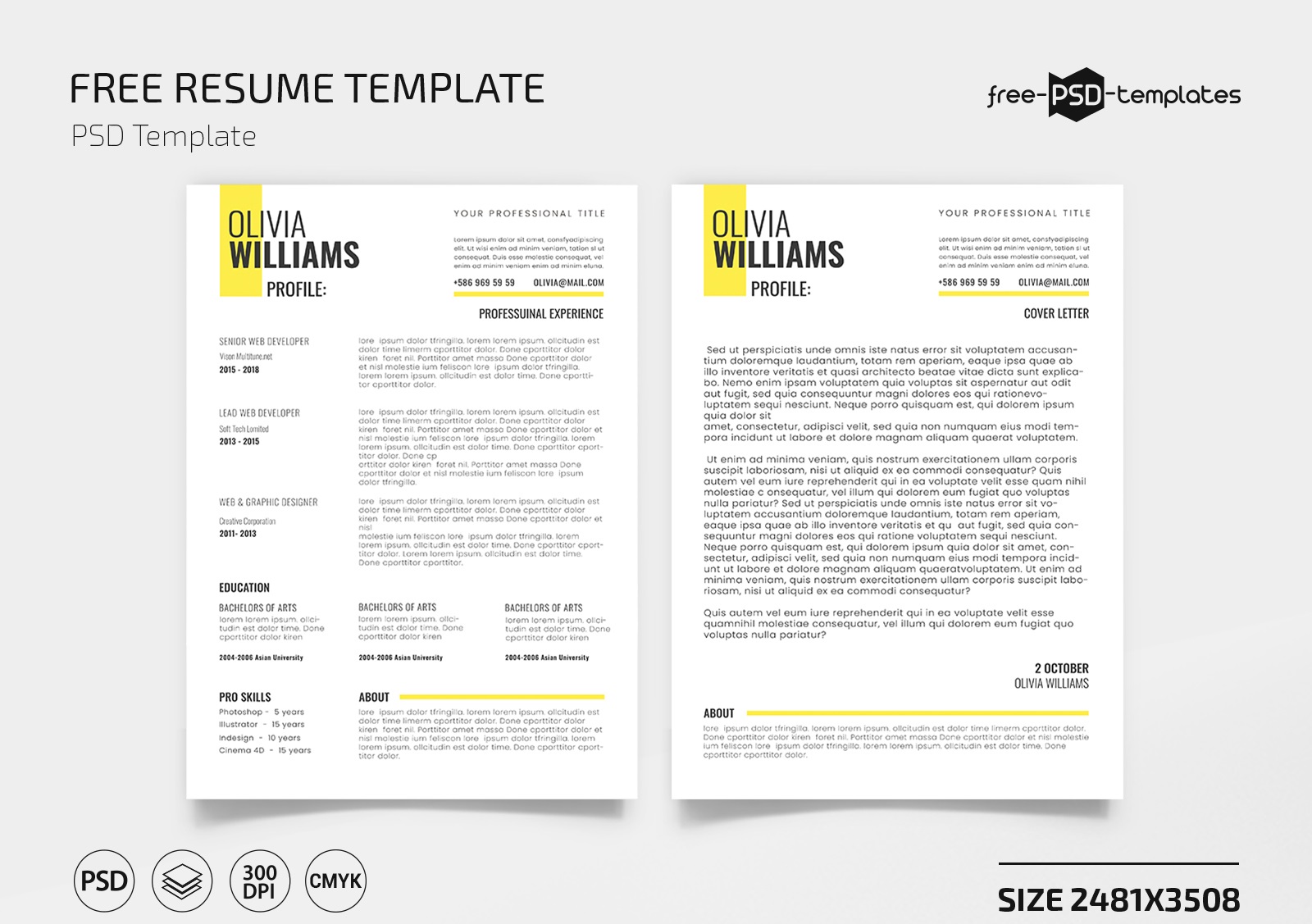 Free resume template psd