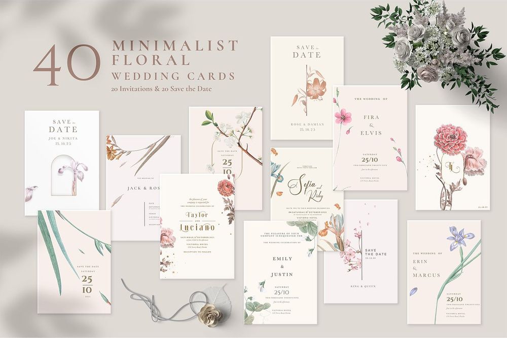 Fourty minimalist floral wedding cards