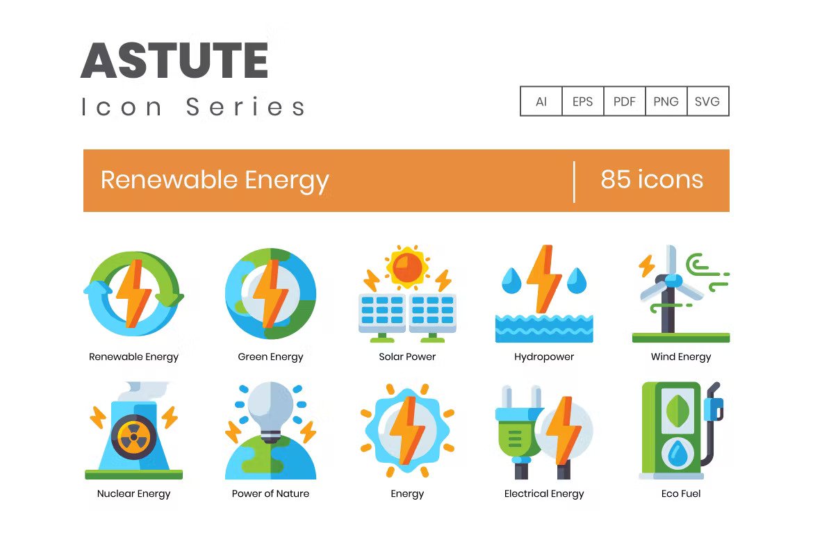 Colorful renewable energy icons