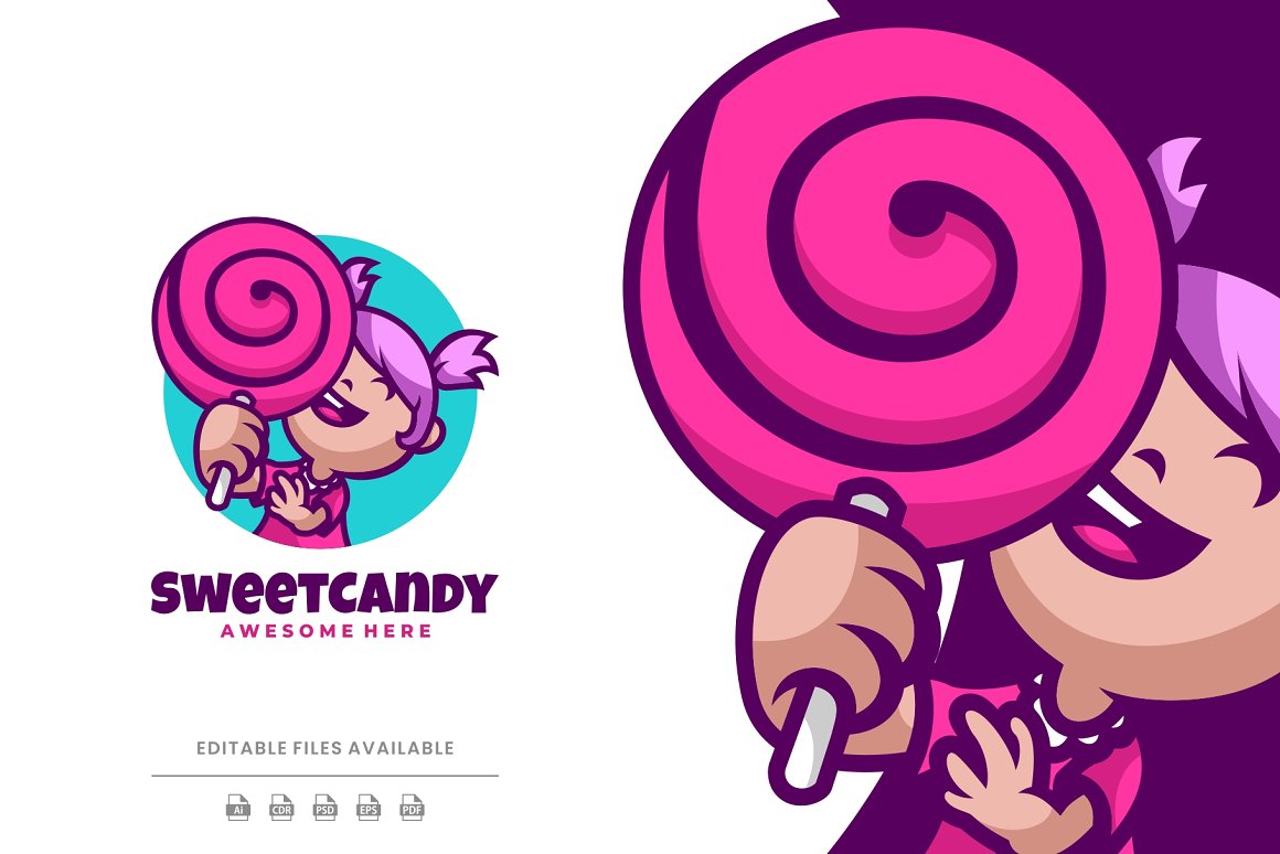 Girl with huge candy logo