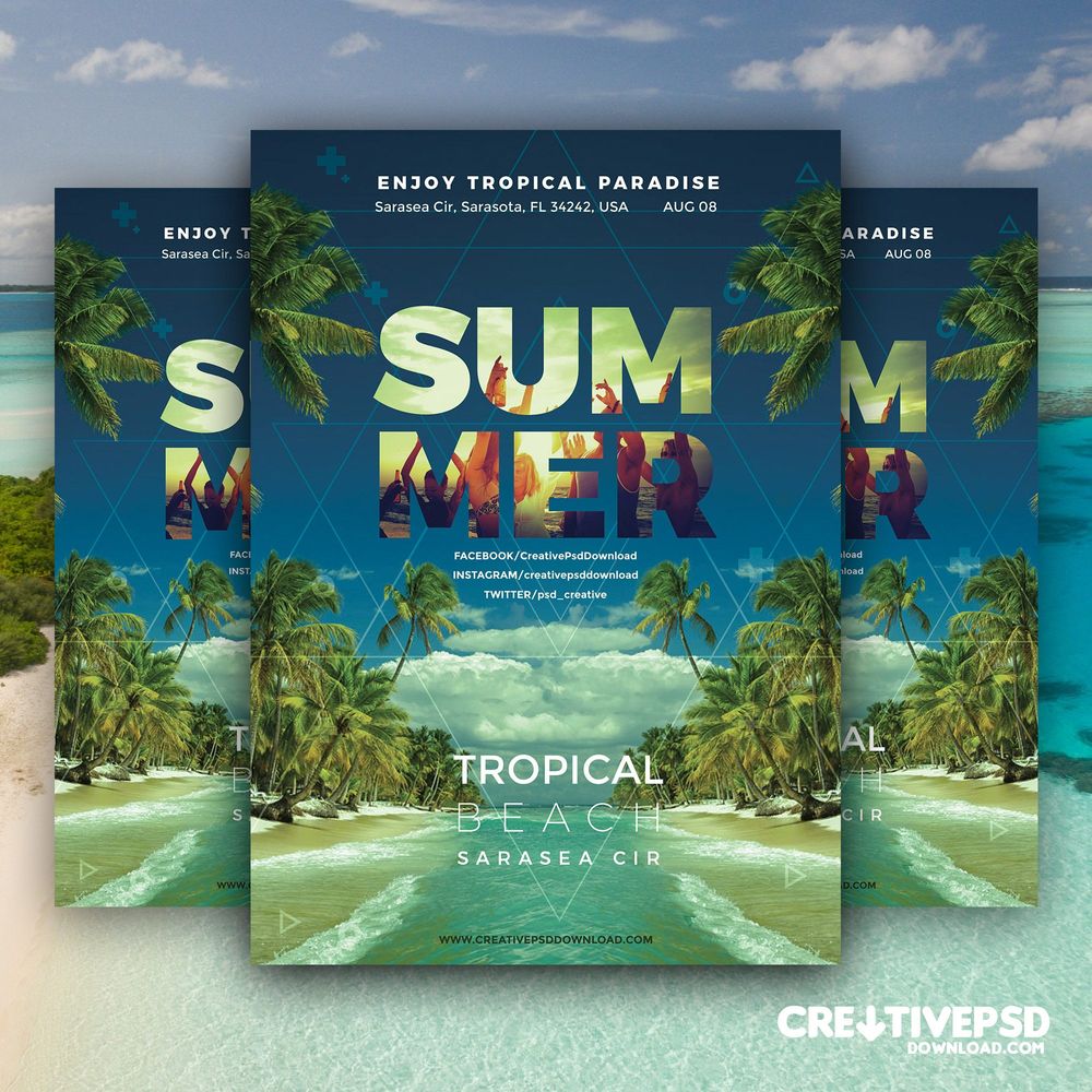 Free summer tropical beach flyer template
