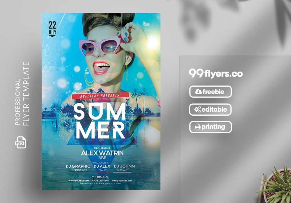 A blue and fresh summer flyer template