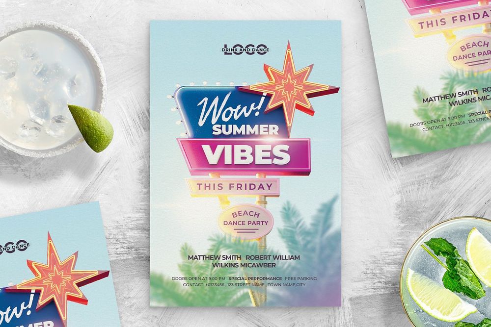 Summer vibes party flyer template