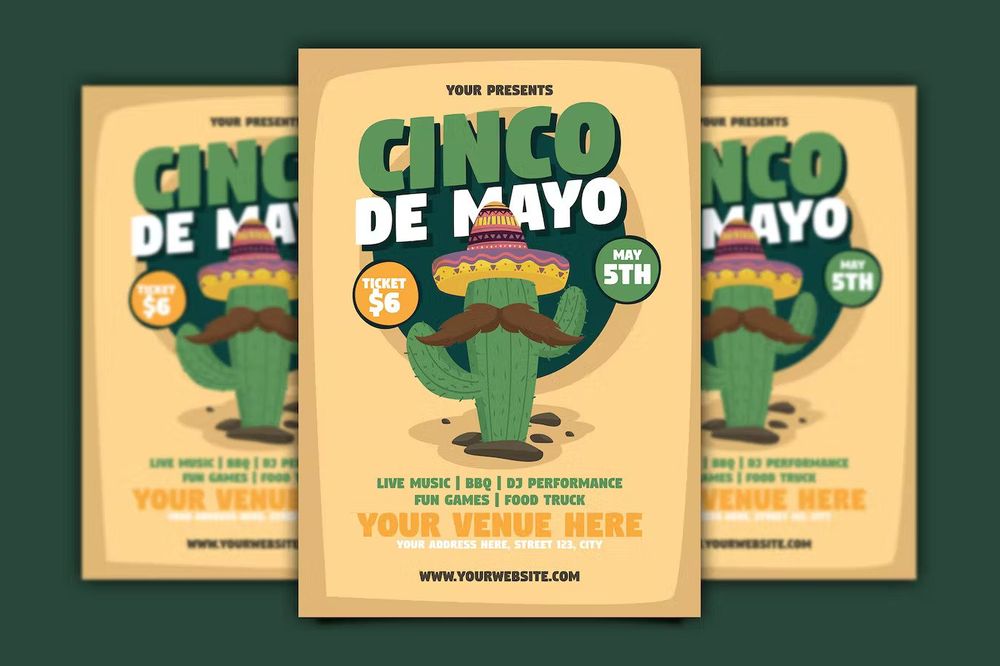 Cinco de mayo flyer with cactus style