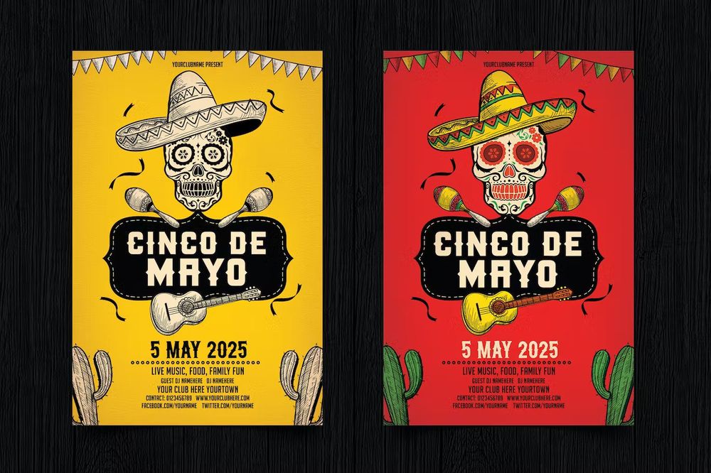 Yellow and red cinco de mayo flyers