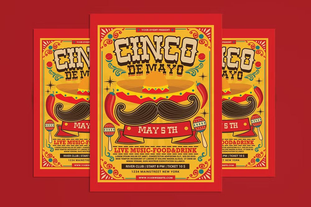 Cinco de mayo flyer on red background