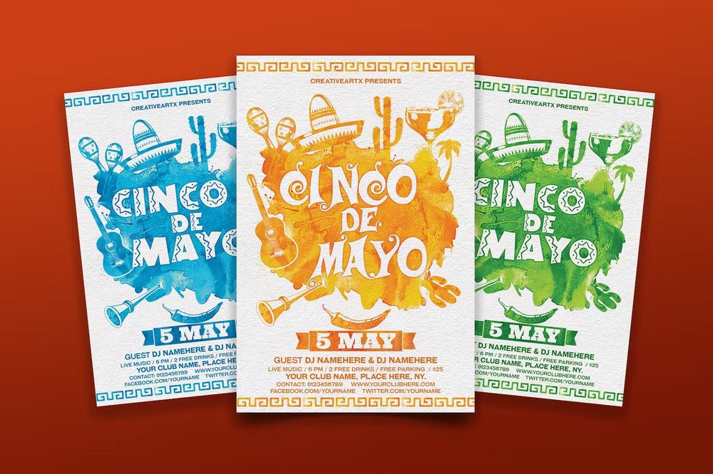 Three colored cinco de mayo flyer templates