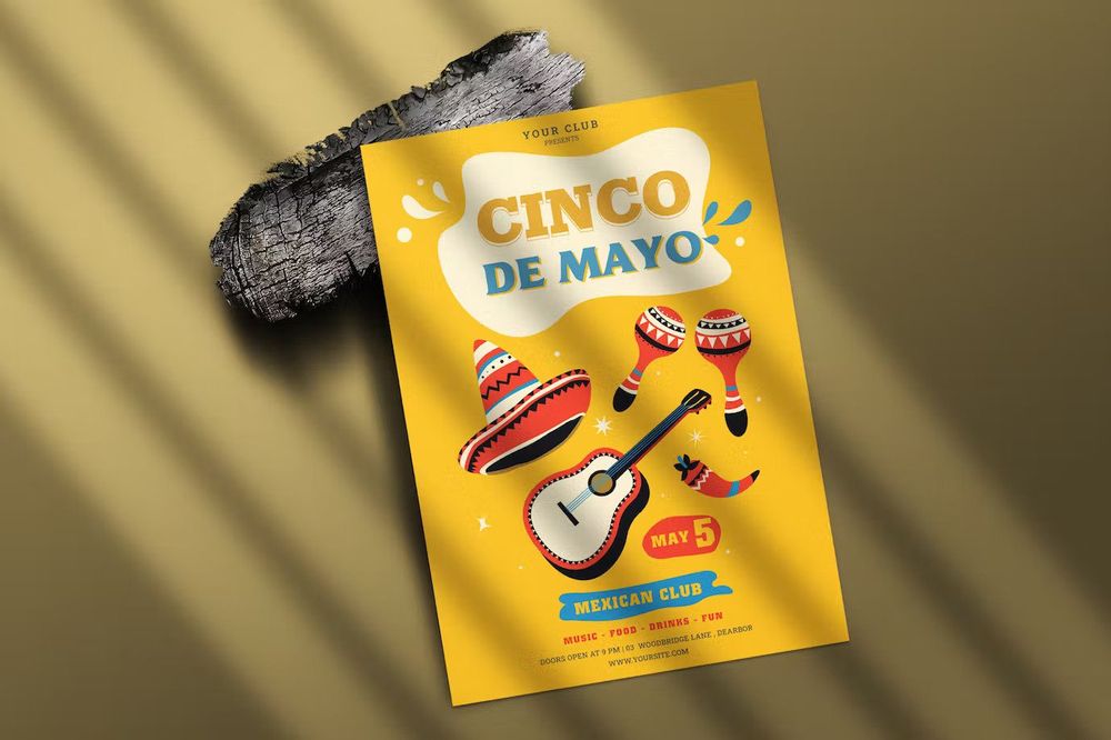 Cinco de mayo flyer with shadows