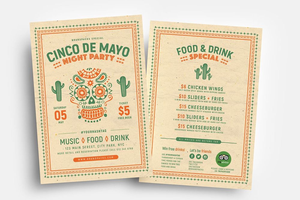 Flyer and menu for cinco de mayo event