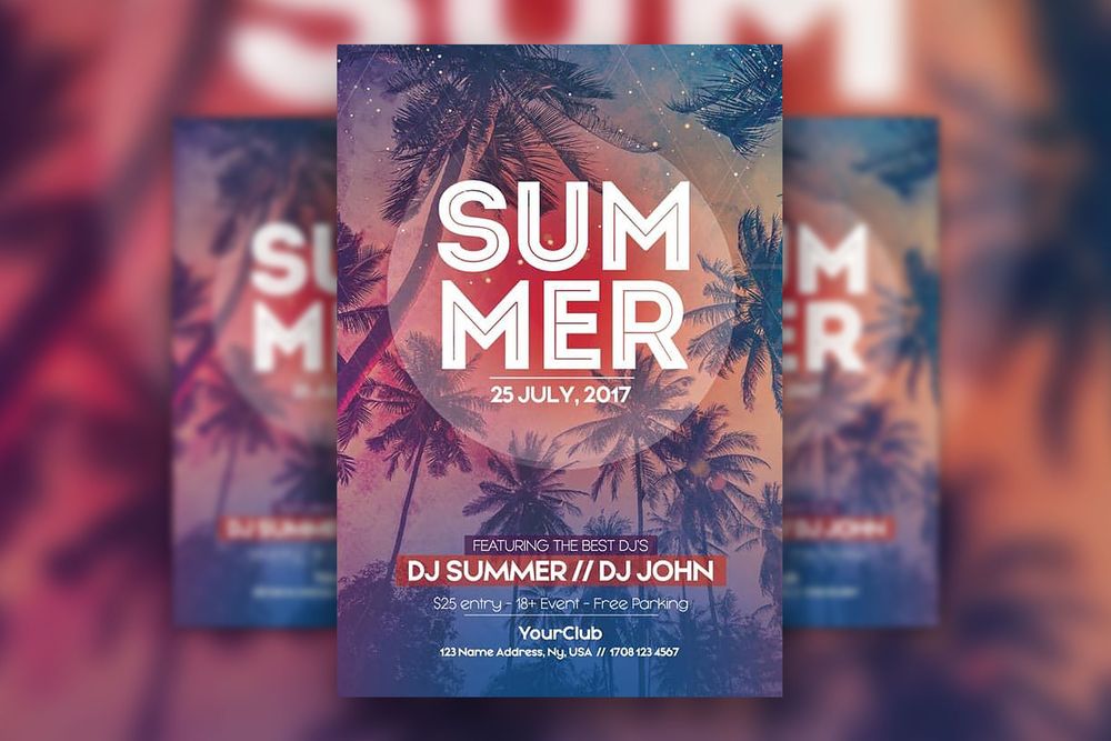 Free modern dj summer clubbing flyer