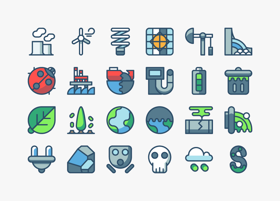 Free polution and energy icons set