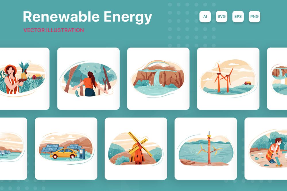 Vector illustrations of renewable energy