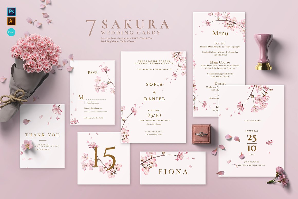 Sakura wedding stationery