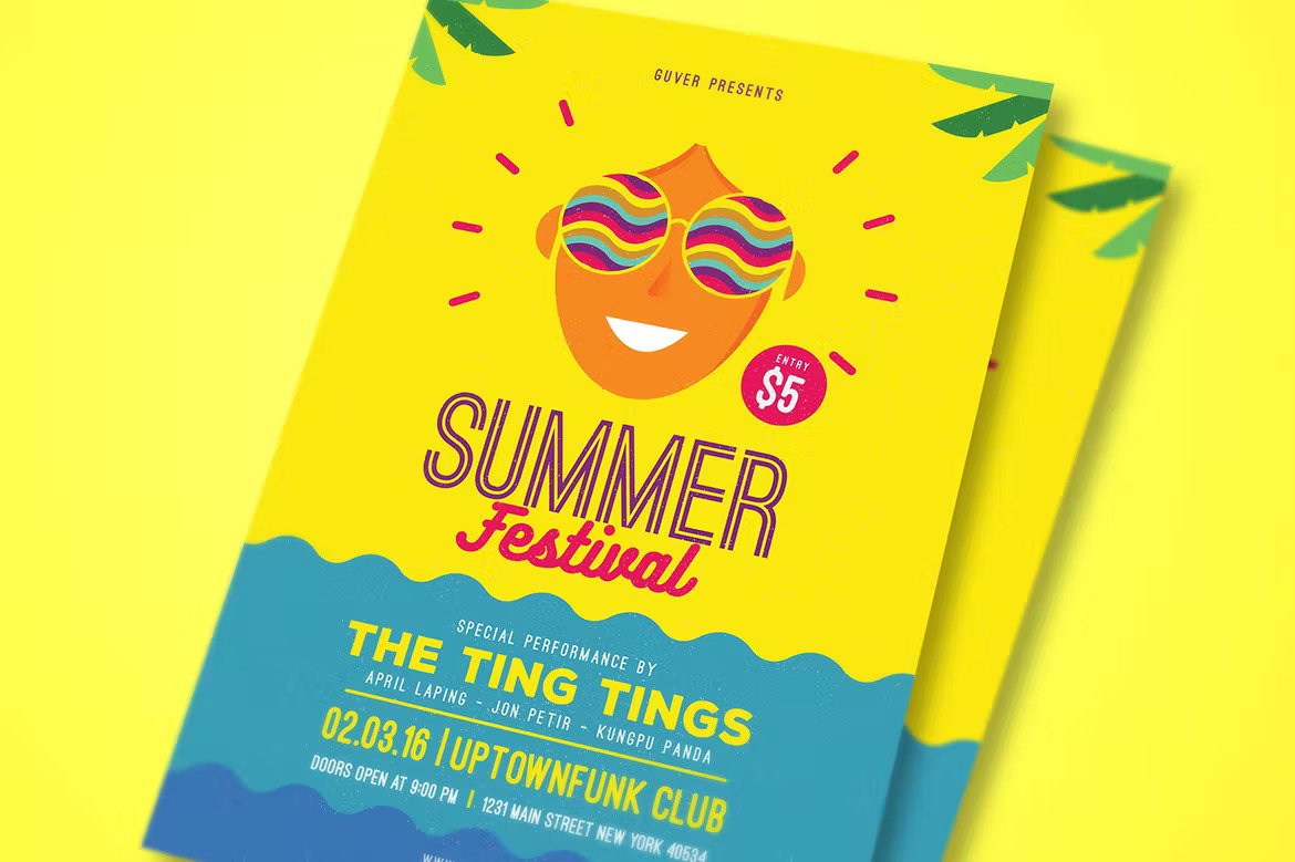 Yellow summer festival flyer template