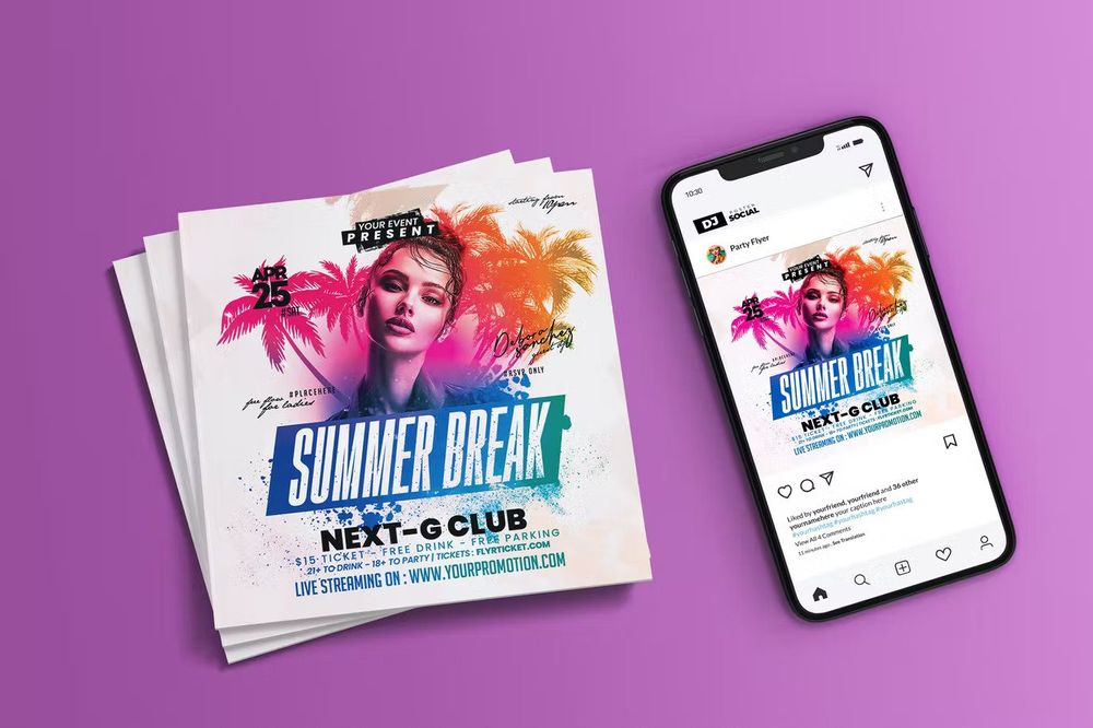 Summer clubbing dj flyer template