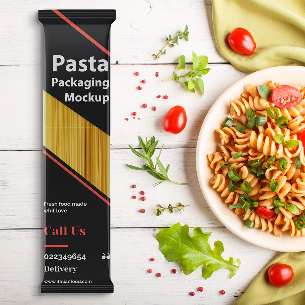 Free pack of pasta mockup