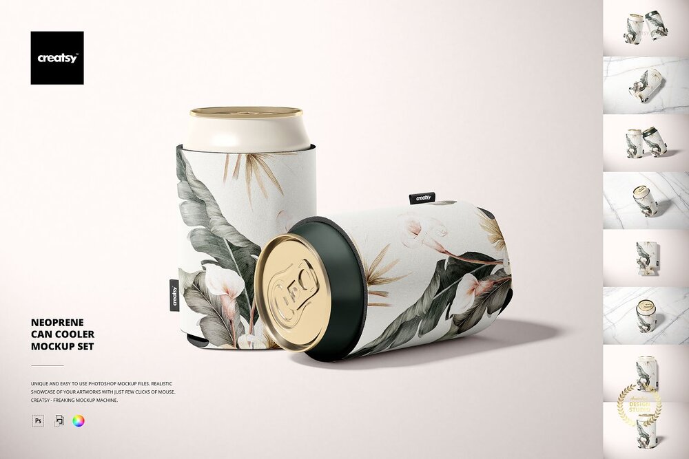 Cans with neoprene cooler mockup set