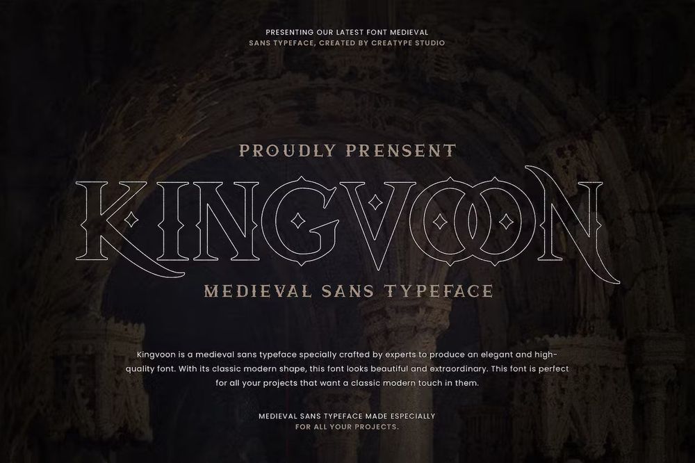 Outlined medieval sans typeface