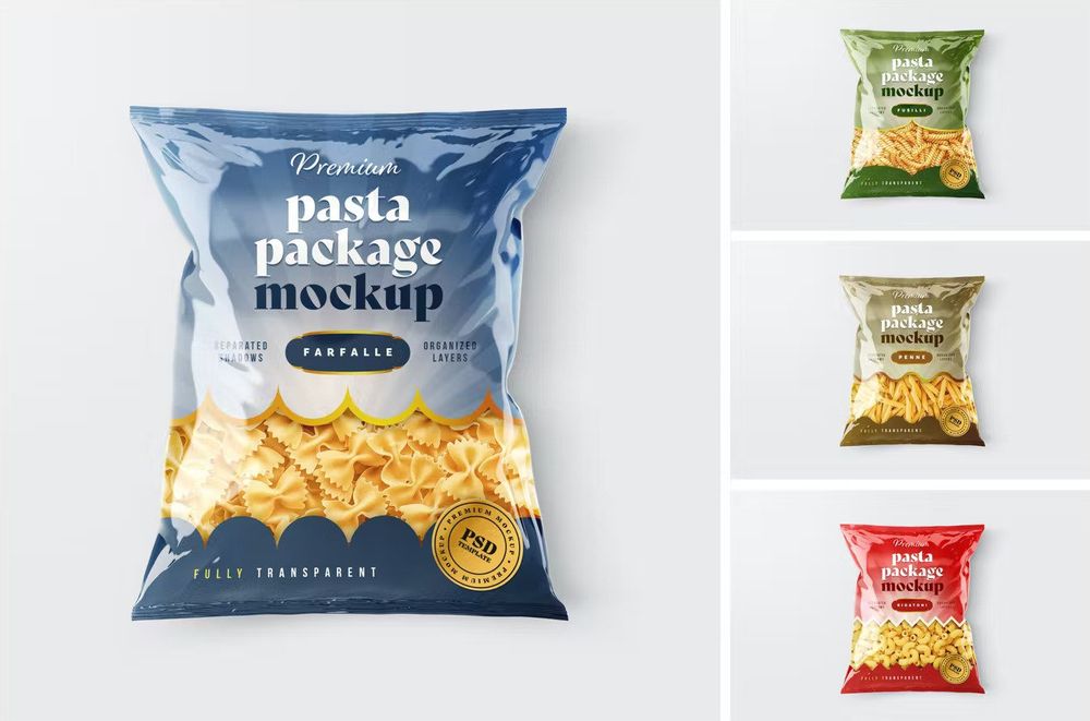 A set of pasta packaging mockups