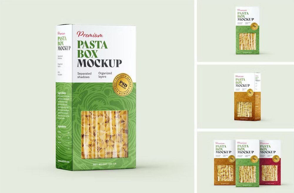 A set of pasta box mockups