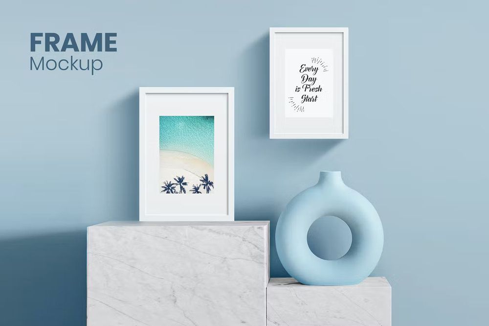 Frame mockups on wall and cube mockup