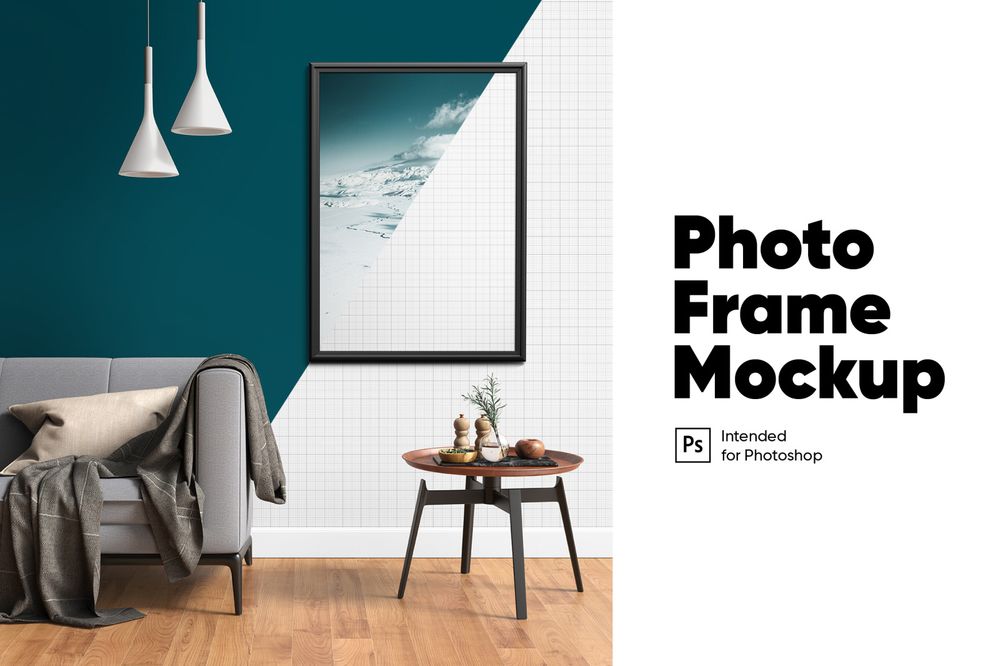 Photo frame on wall mockup