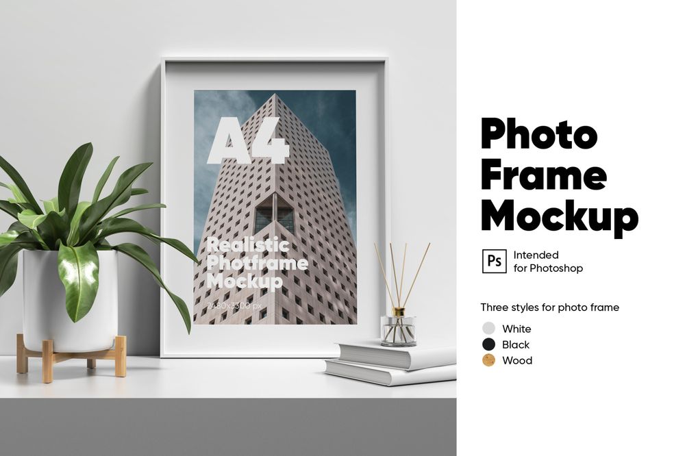 Photo frame on desk mockup