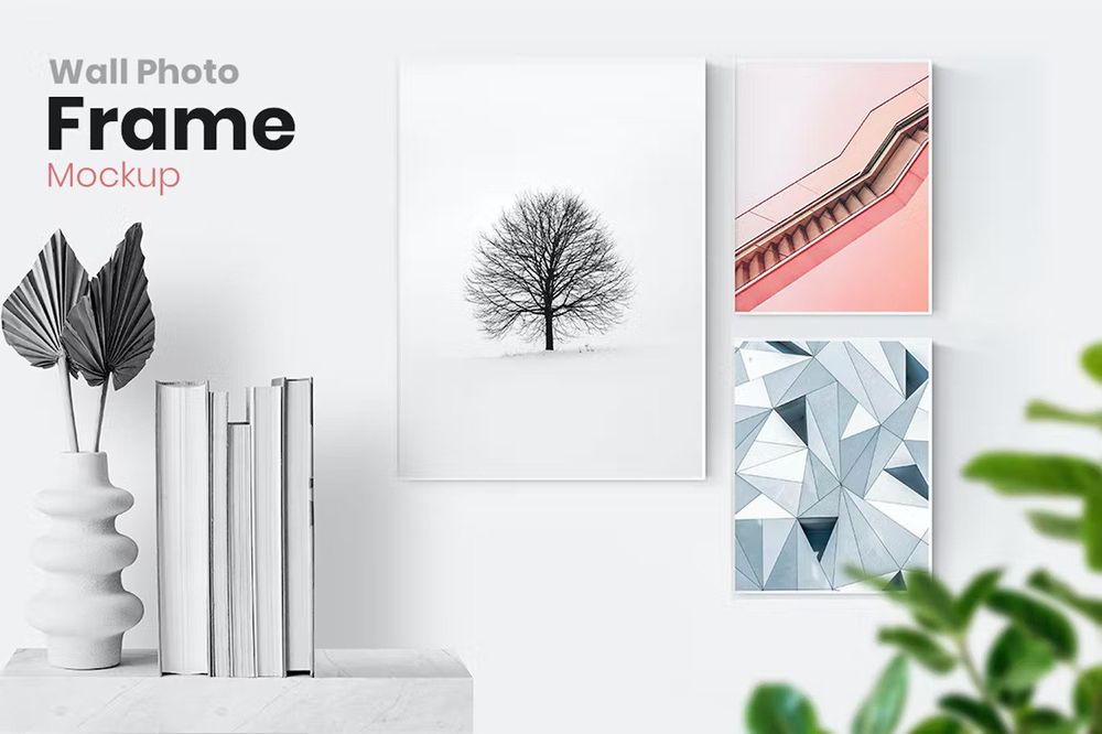 Photo frame on wall mockup