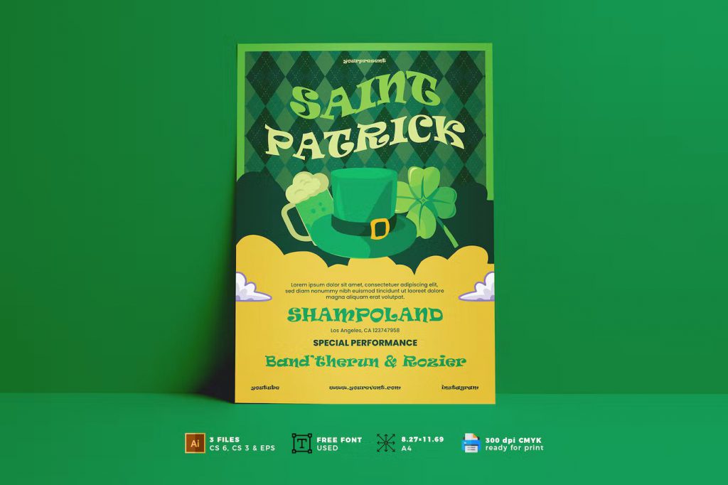 St. patricks day flyer on green background