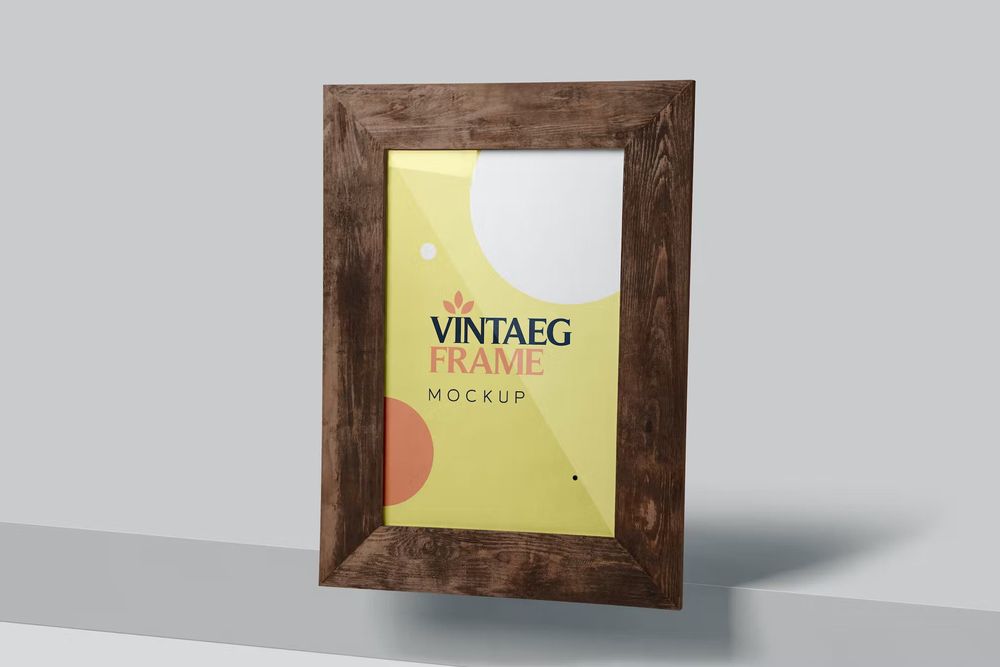 A portrait with a wooden frame mockups