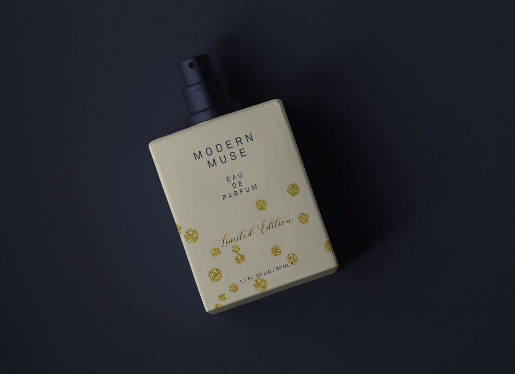 Free dark scene of perfume bottle mockup