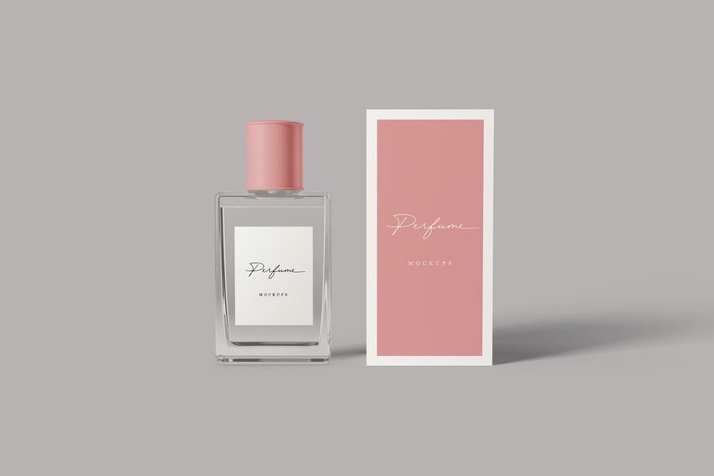 Perfume bottle and box mockup templates
