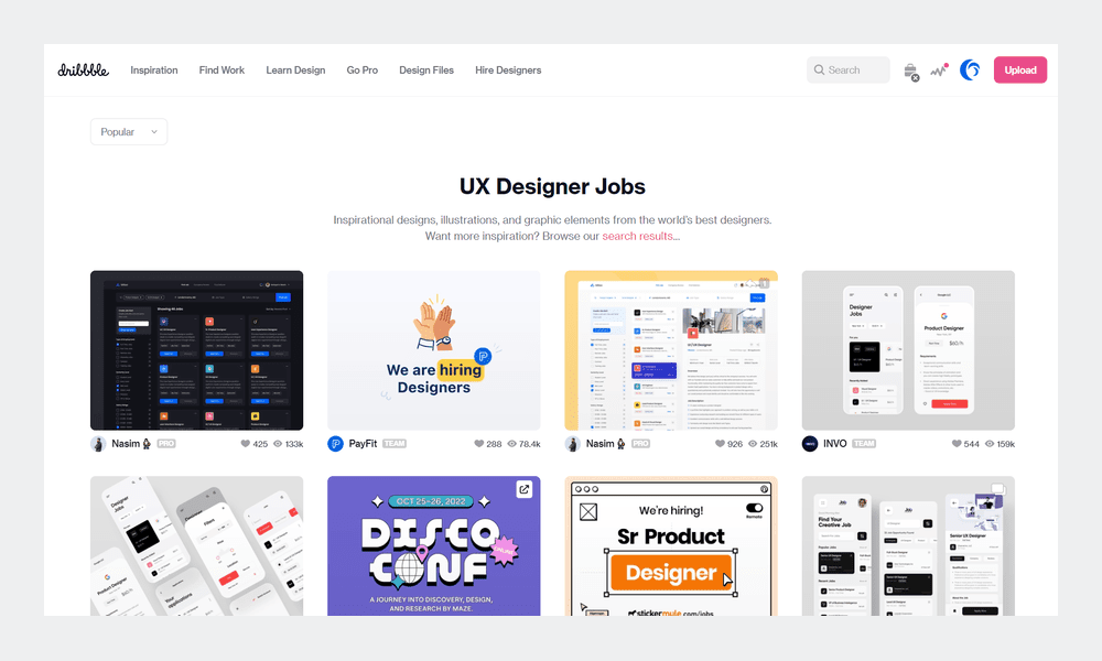 Dribbble jobs for UX designers