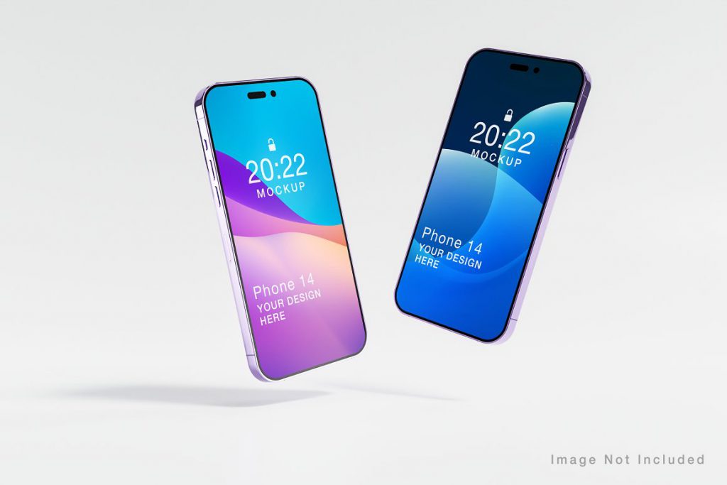 Floating concept of iPhone 14 mockups