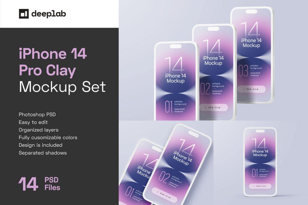 iPhone 14 pro clay mockup set