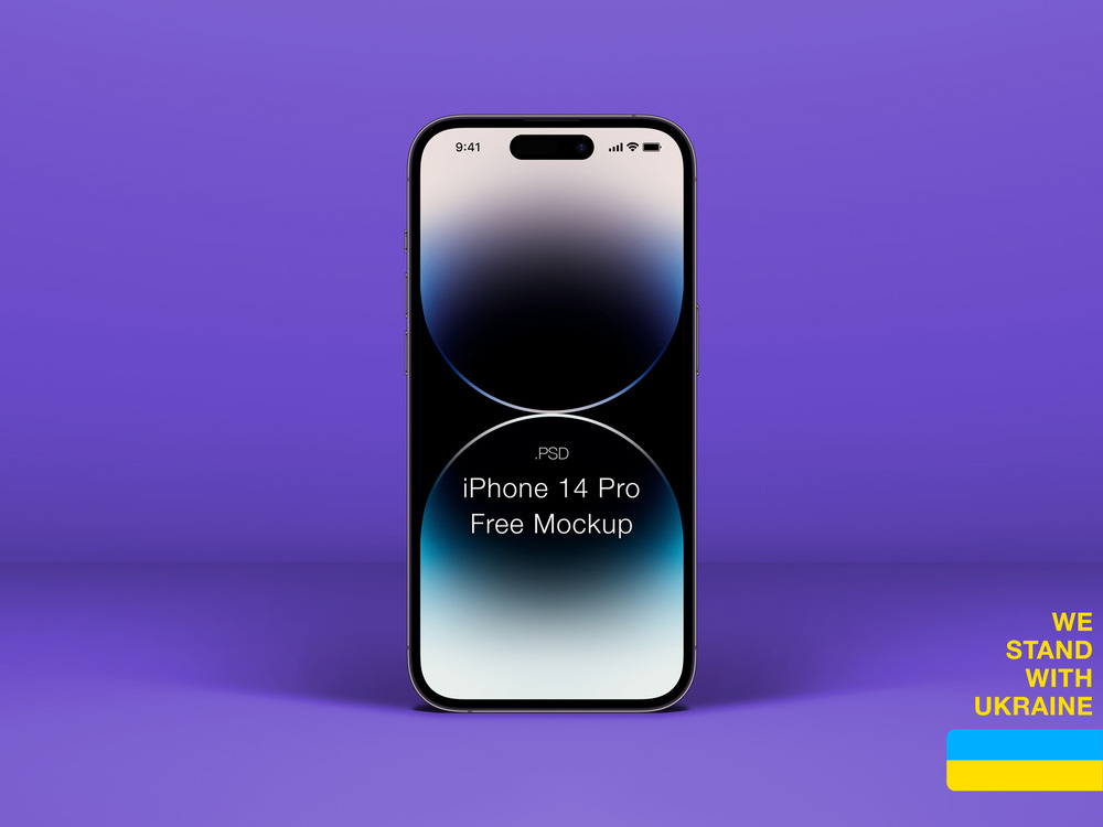 Free iPhone 14 pro on blue background mockup