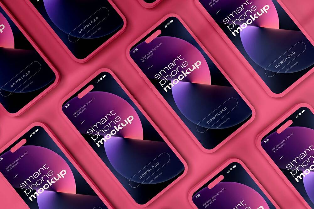 iPhone 14 mockups on pink background