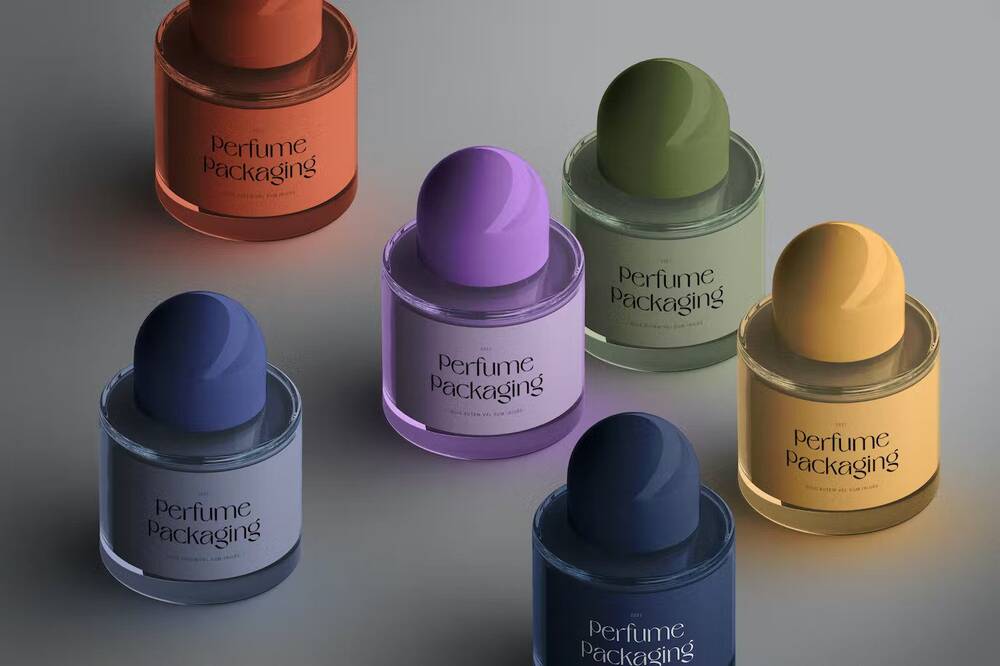 A colorful perfume bottle mockups